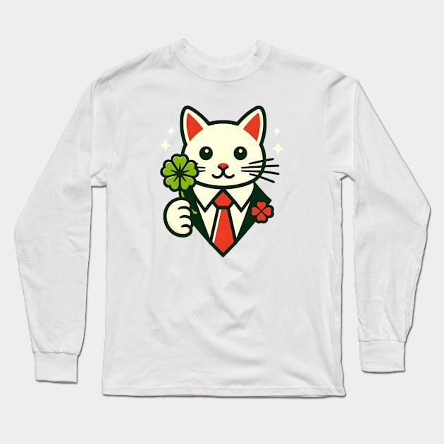 Cat Holding Shamrock for St Patricks Day Long Sleeve T-Shirt by Rizstor